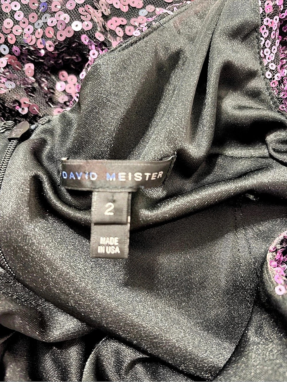Y2K David Meister Purple & Black Sequin Ruched Cocktail Dress - Sz 2 Made in USA - Picture 5 of 7